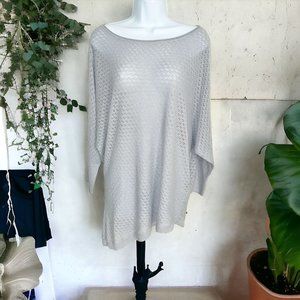 ALICE + OLIVIA $279 Silver Open Knit Drop Shoulder Tunic Sweater Top SMALL